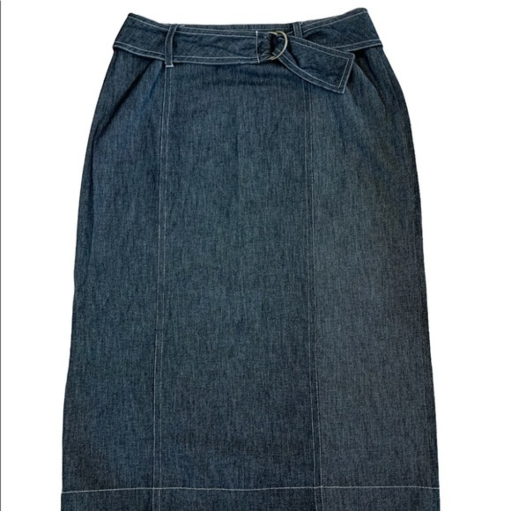 Stylish Denim Belted Skirt Size 14 Pencil Double Slit Back Women‎